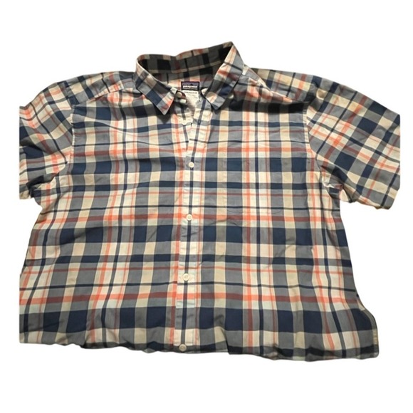Patagonia Mens Organic Cotton Short Sleeve Button Down Plaid Shirt Summer Top - Picture 1 of 4
